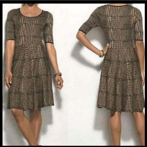 LUXE by CARMEN MARC VALVO Brown Black Snakeskin Print Fit & Flare Sweater Dress - Picture 6 of 11